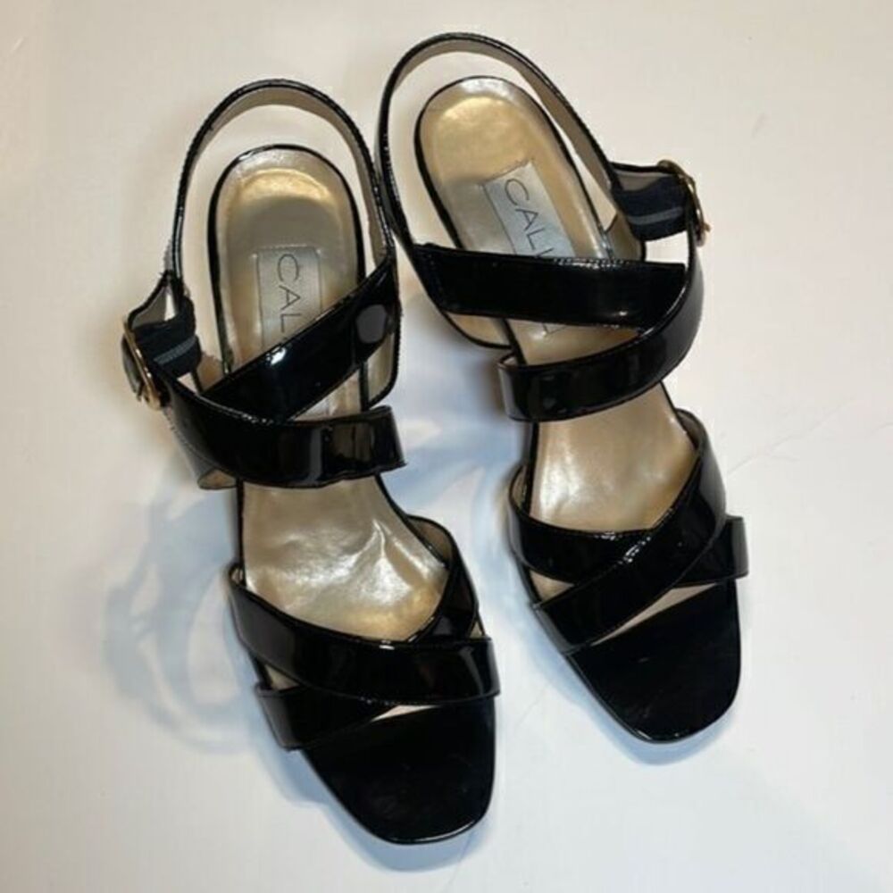 Calico woman’s black patent leather heeled sandals. Size 7.5